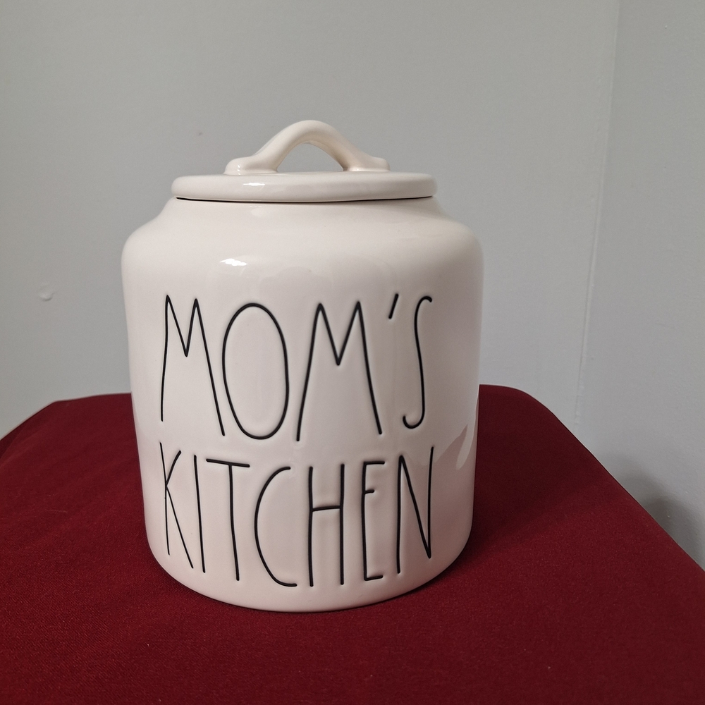 Rae Dunn Artisan Collection "MOM'S KITCHEN" Ceramic Canister with Lid – Magenta
